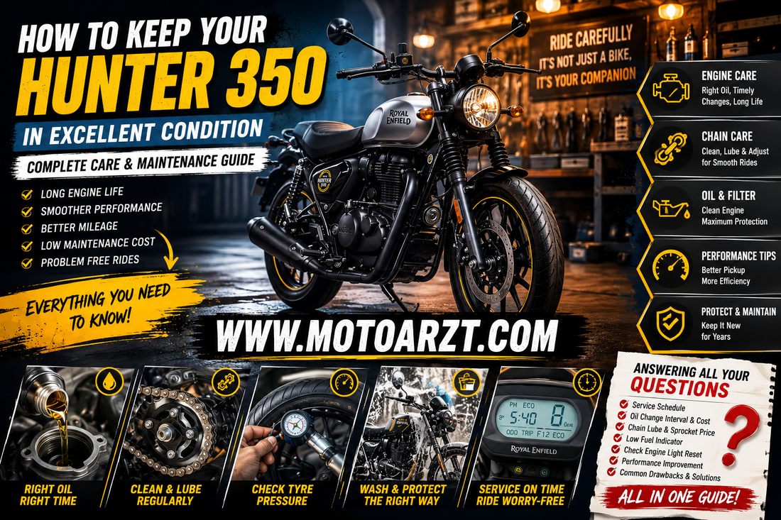 Royal Enfield Hunter 350 maintenance guide — engine oil, chain care, service schedule and ownership tips