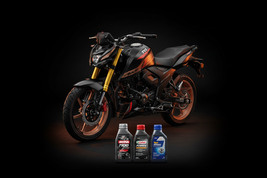 Best Engine Oil for Apache RTR 160 4V - Complete guide showing TVS Apache motorcycle with premium engine oil recommendations
