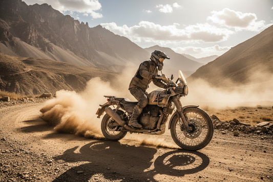 Royal Enfield Himalayan 411 motorcycle riding on dusty mountain road - Power loss troubleshooting guide