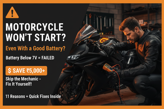 Motorcycle won't start even with good battery - rider testing voltage drop below 7V with multimeter - complete troubleshooting guide