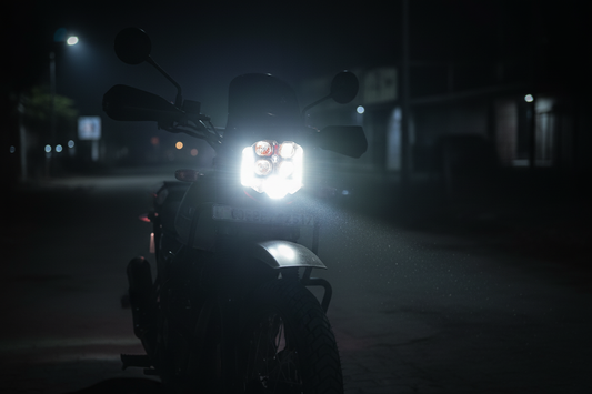 HJG God's Eye LED Headlight installed on Royal Enfield Himalayan 411 - dual DRL ring, 12000 lumens, IP68 waterproof auxiliary headlight review