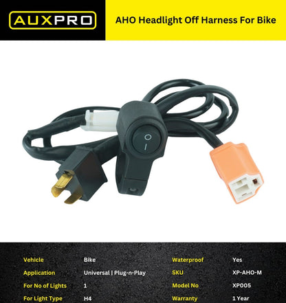 AUXPRO AHO Headlight Off Harness for Bikes – Universal Plug-n-Play with Metal Switch | 1 Year Warranty