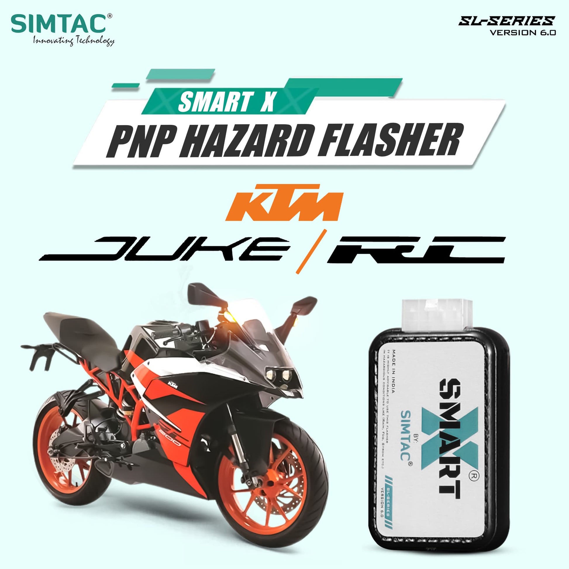 Simtac SMART-X BK20-SL6 Hazard Flasher for KTM RC and Duke - Plug and Play Switchless Module - MotoARZT
