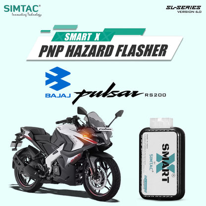 Simtac SMART-X Hazard Flasher BRS-SL6 for Bajaj Pulsar RS200 – Switchless Plug and Play Hazard Light Module