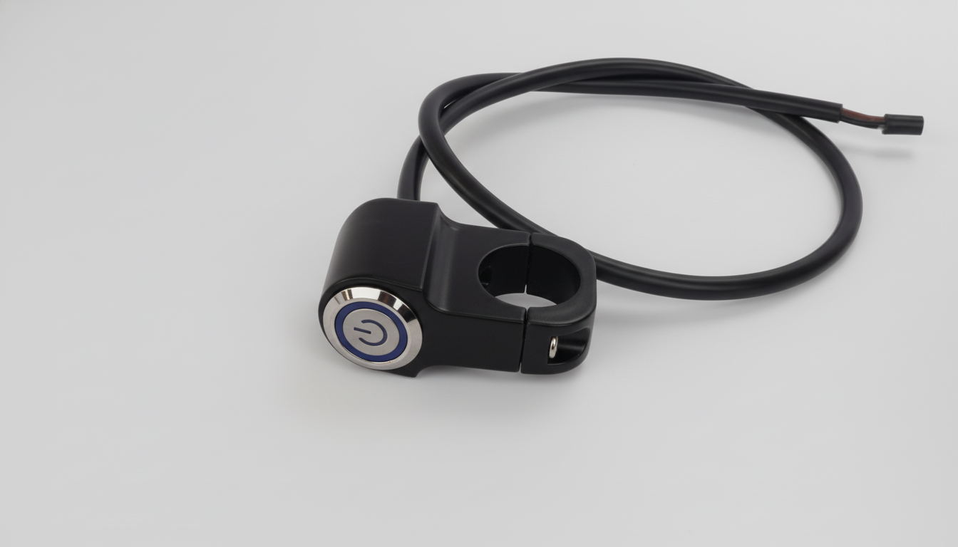 Black motorcycle turn signal on a white background