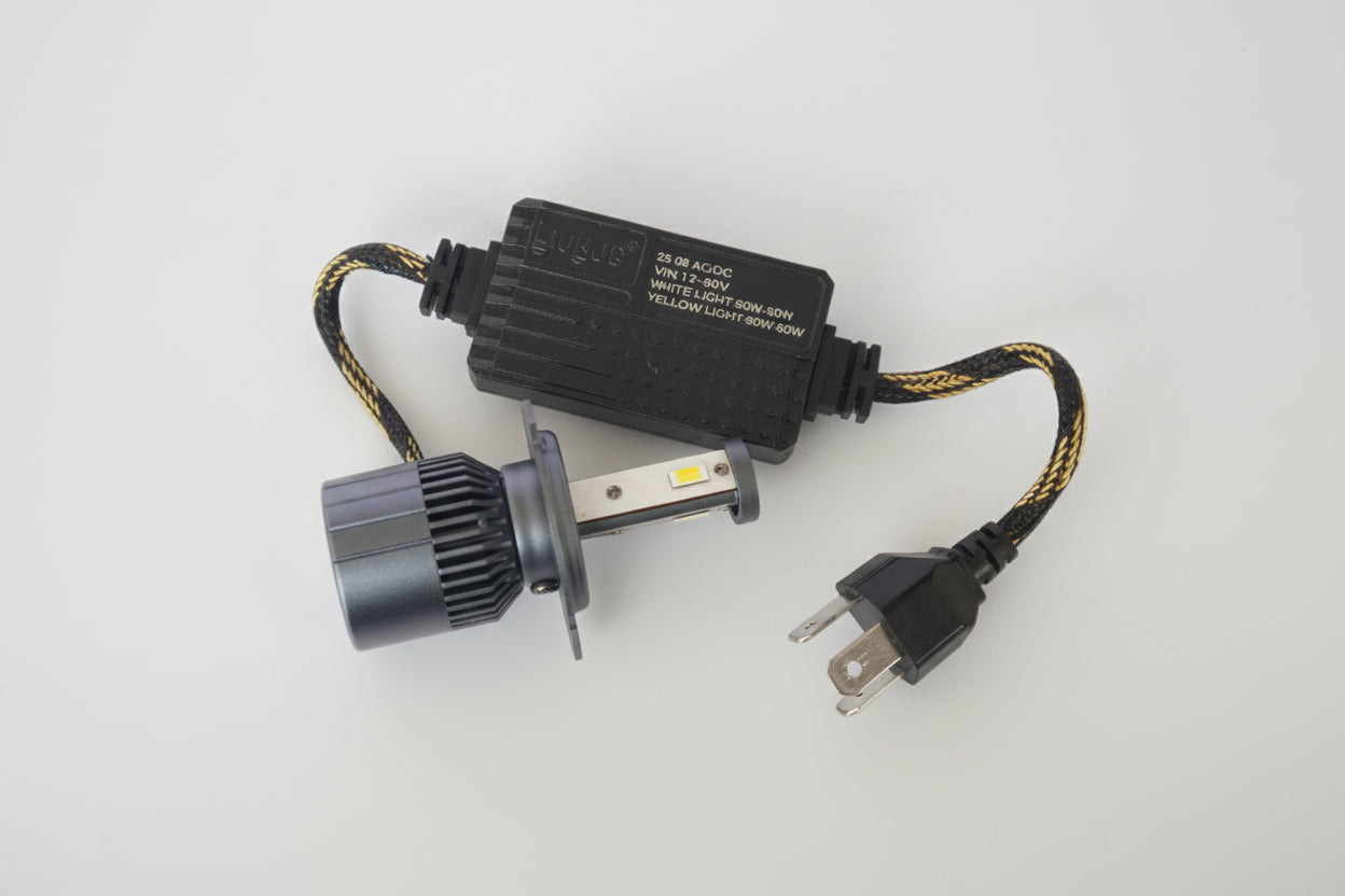 LIU HJG Car headlight conversion kit with bulb and power adapter on a white background