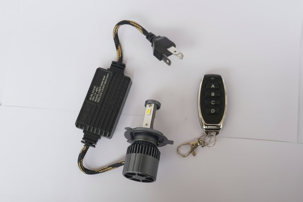 LIU HJG H4 LED headlight bulb with remote control for switching white yellow and flasher modes
