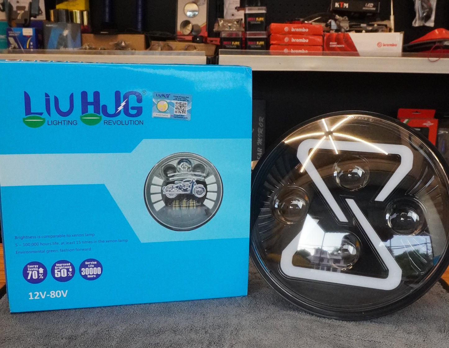 HJG LED Projector Headlight With Sand Timer Shaped DRL at motoarzt