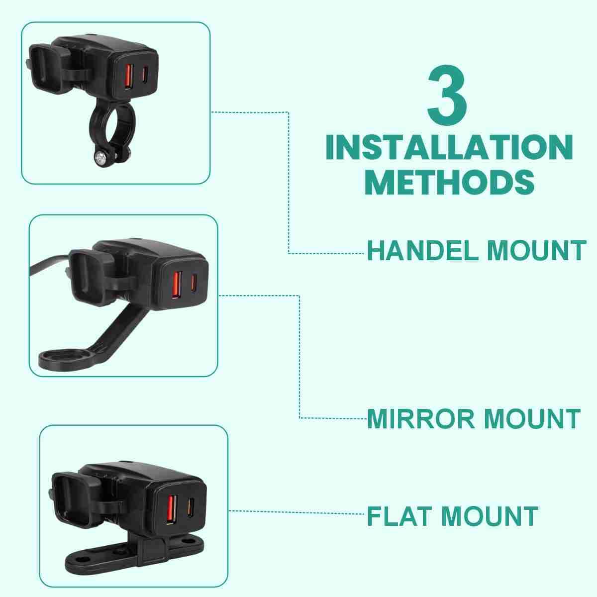 Simtac RapidRide Lite 51W fast bike charger installed on motorcycle handlebar universal fit | MotoARZT