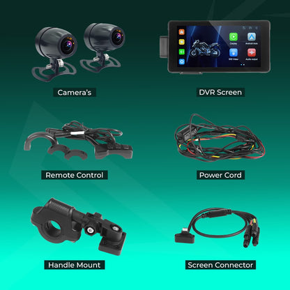 SIMTAC M10 Navigation System Package Contents Cameras, DVR Screen, Remote Control, Power Cord, Handle Mount, Screen Connector | MotoARZT