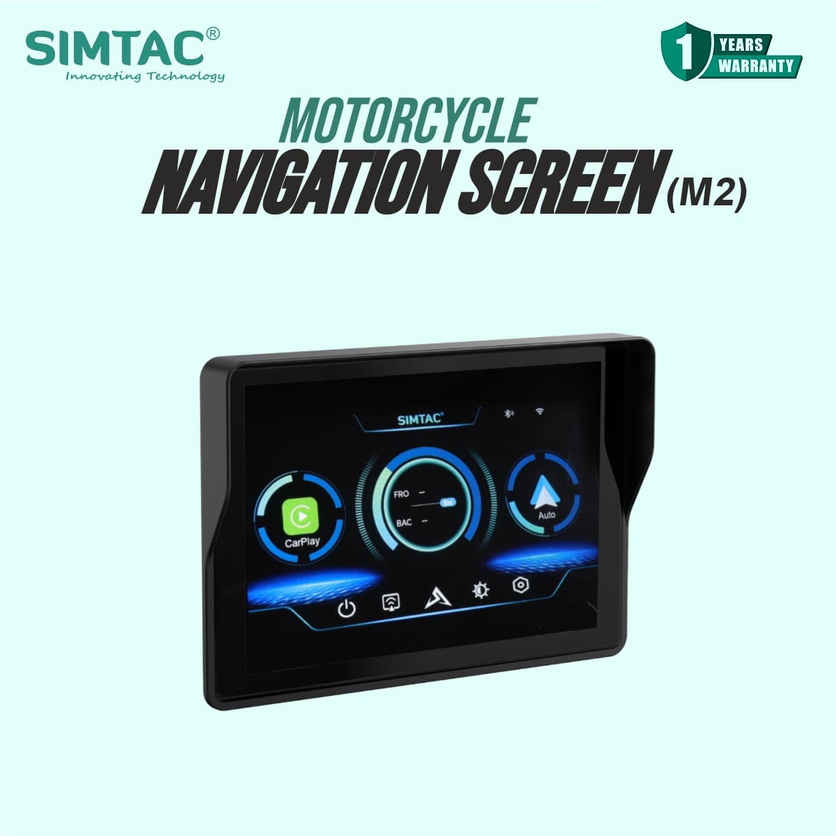 SIMTAC M2 5-inch motorcycle GPS navigation display with Android Auto and Apple CarPlay – black | MotoARZT
