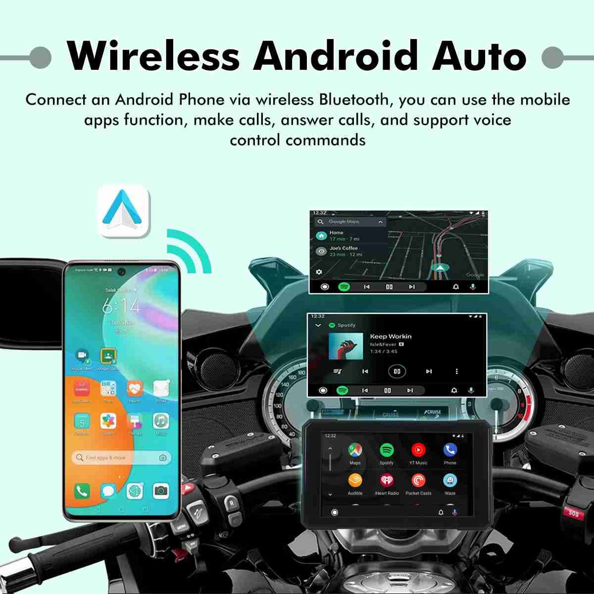 SIMTAC M3 Wireless CarPlay Display Showing Google Maps Navigation on Motorcycle