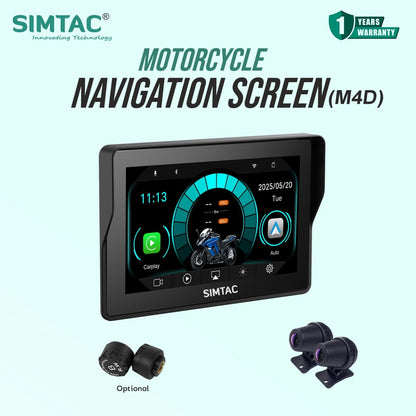 SIMTAC M4D motorcycle GPS navigation system with 5-inch touchscreen display mounted on handlebar | MotoARZT