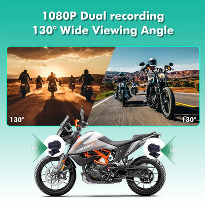 SIMTAC Motorcycle with 1080P dual recording and 130° wide viewing angle features on a green background | MotoARZT