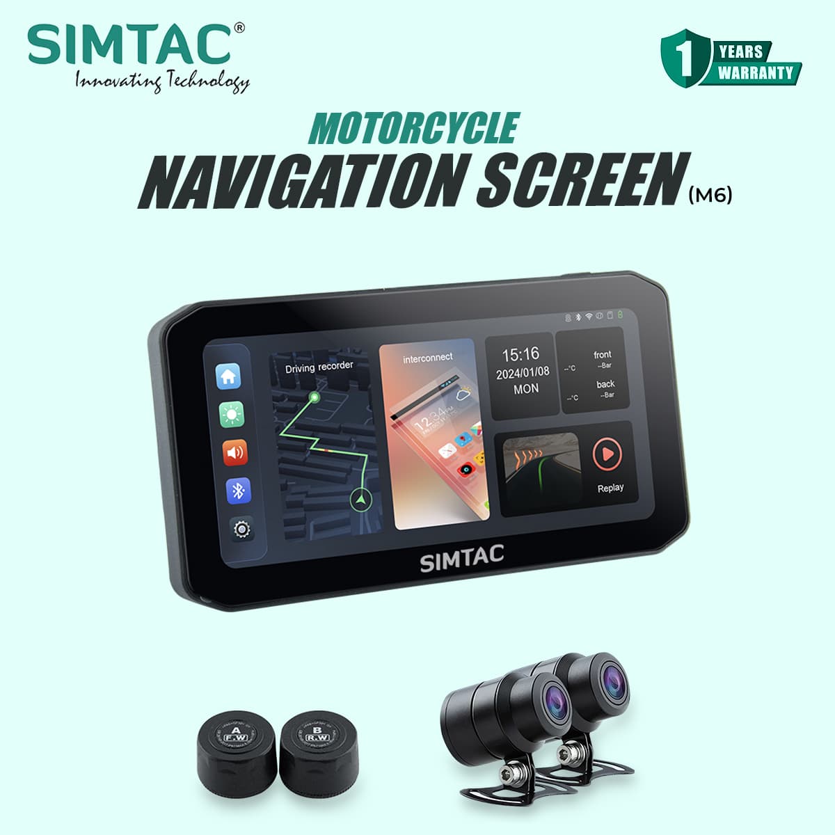 SIMTAC M6DT 6.25-inch motorcycle GPS touchscreen navigator with Apple CarPlay and Android Auto | MotoARZT