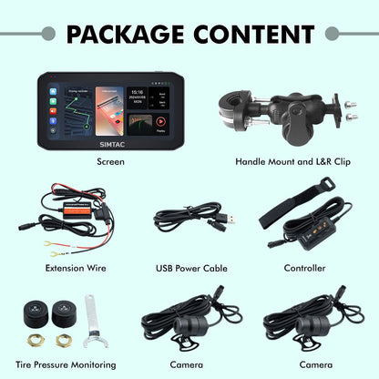 SIMTAC M6DT package contents including GPS unit, mounts, and accessories | MotoARZT