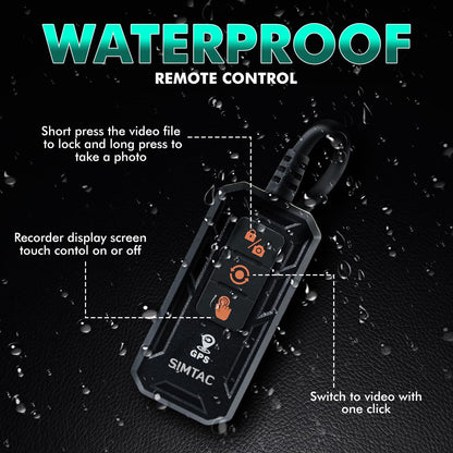 Simtac M6DT Waterproof remote control with features highlighted on a black background | MotoARZT