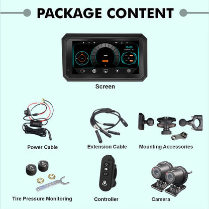 SIMTAC M8DT Complete Package – Navigation Display, Dual Cameras, TPMS Sensors, Remote Control, Mounting Hardware | MotoARZT