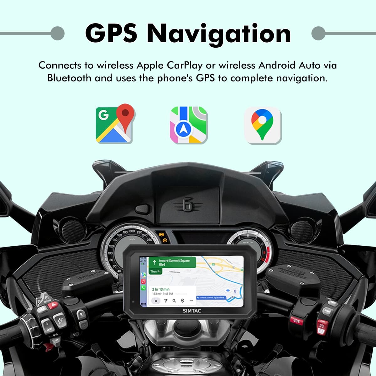 SIMTAC M8DT Motorcycle Navigation System Installed on Handlebar – Universal Fit for All Motorcycles | MotoARZT