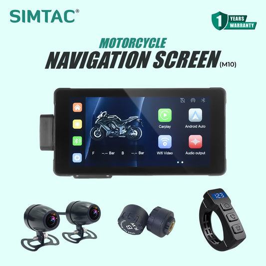 SIMTAC M10DT 5.5 inch motorcycle GPS navigation system with Android Auto and Apple CarPlay – front view | MotoARZT