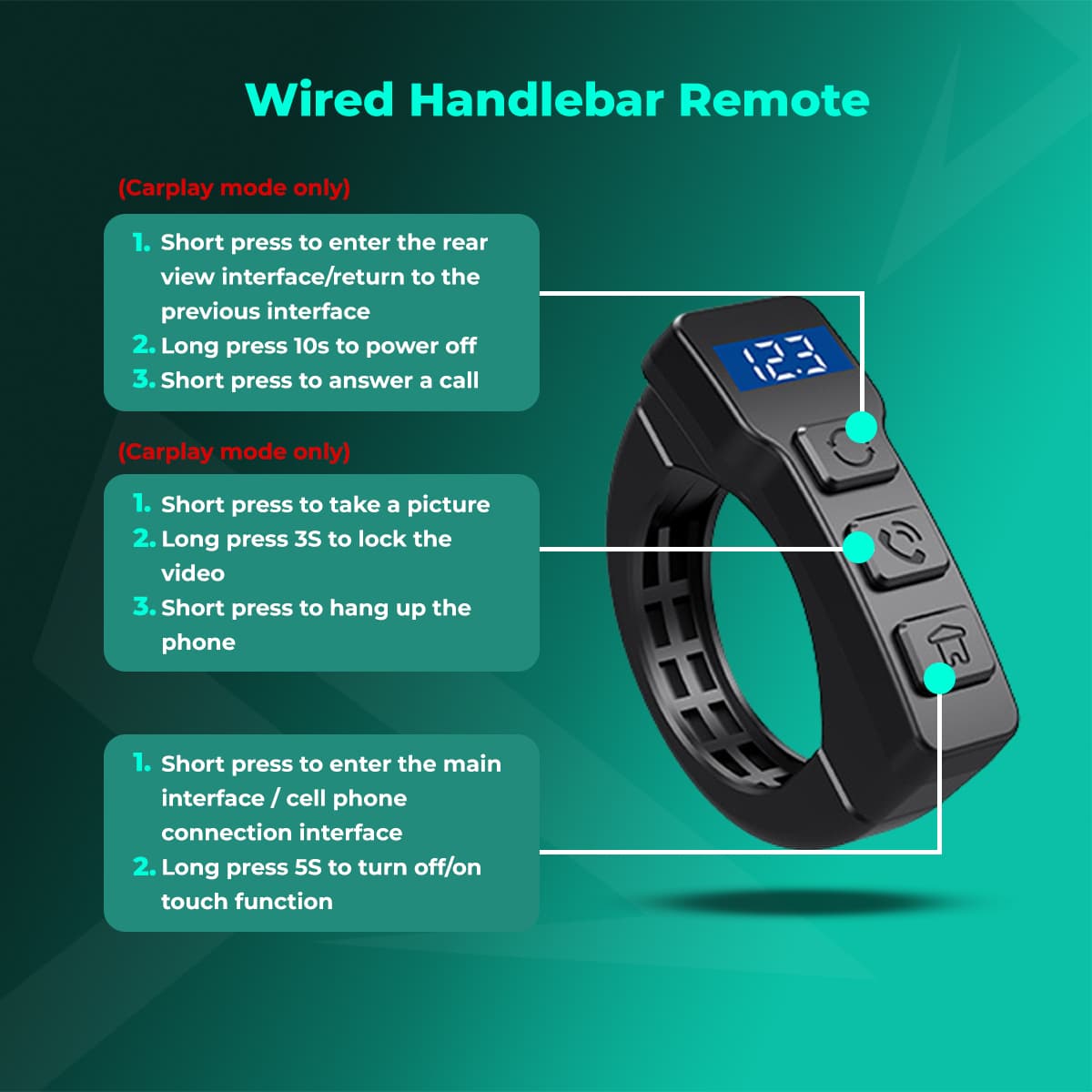 SIMTAC M10DT wired handlebar remote control for safe motorcycle navigation and media control | MotoARZT