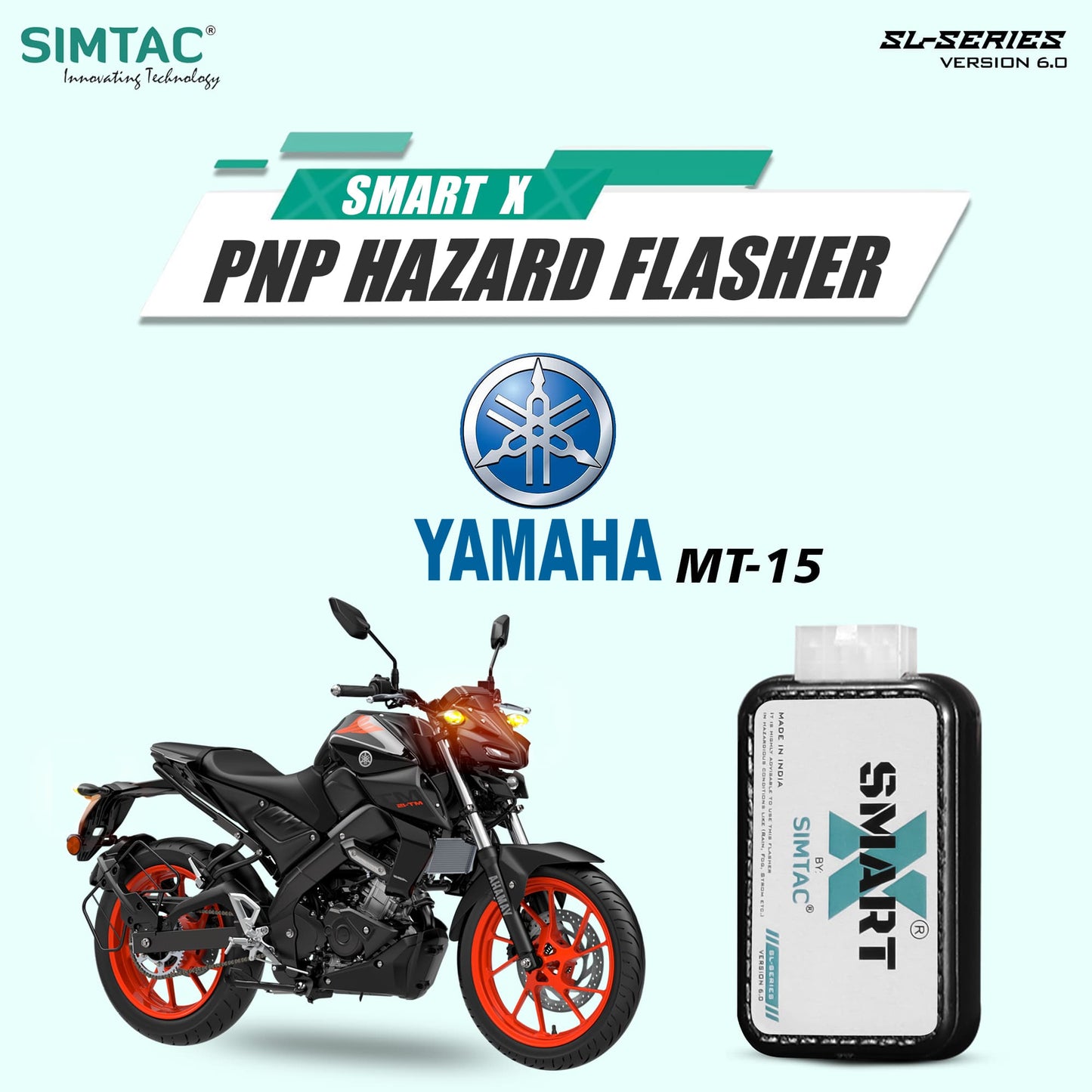 Simtac SMART-X Hazard Flasher MT15-SL6 for Yamaha MT-15 – Plug and Play Switchless Hazard Light Module – MotoARZT