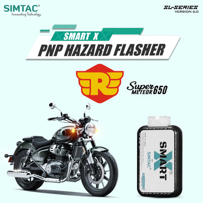Simtac SMART-X Hazard Flasher RBC650-SL6 for Royal Enfield Super Meteor 650 – MotoARZT Plug and Play Switchless Hazard Light Module