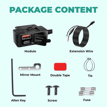 Simtac RapidRide Duo 51W fast bike charger package contents 1 unit | MotoARZT