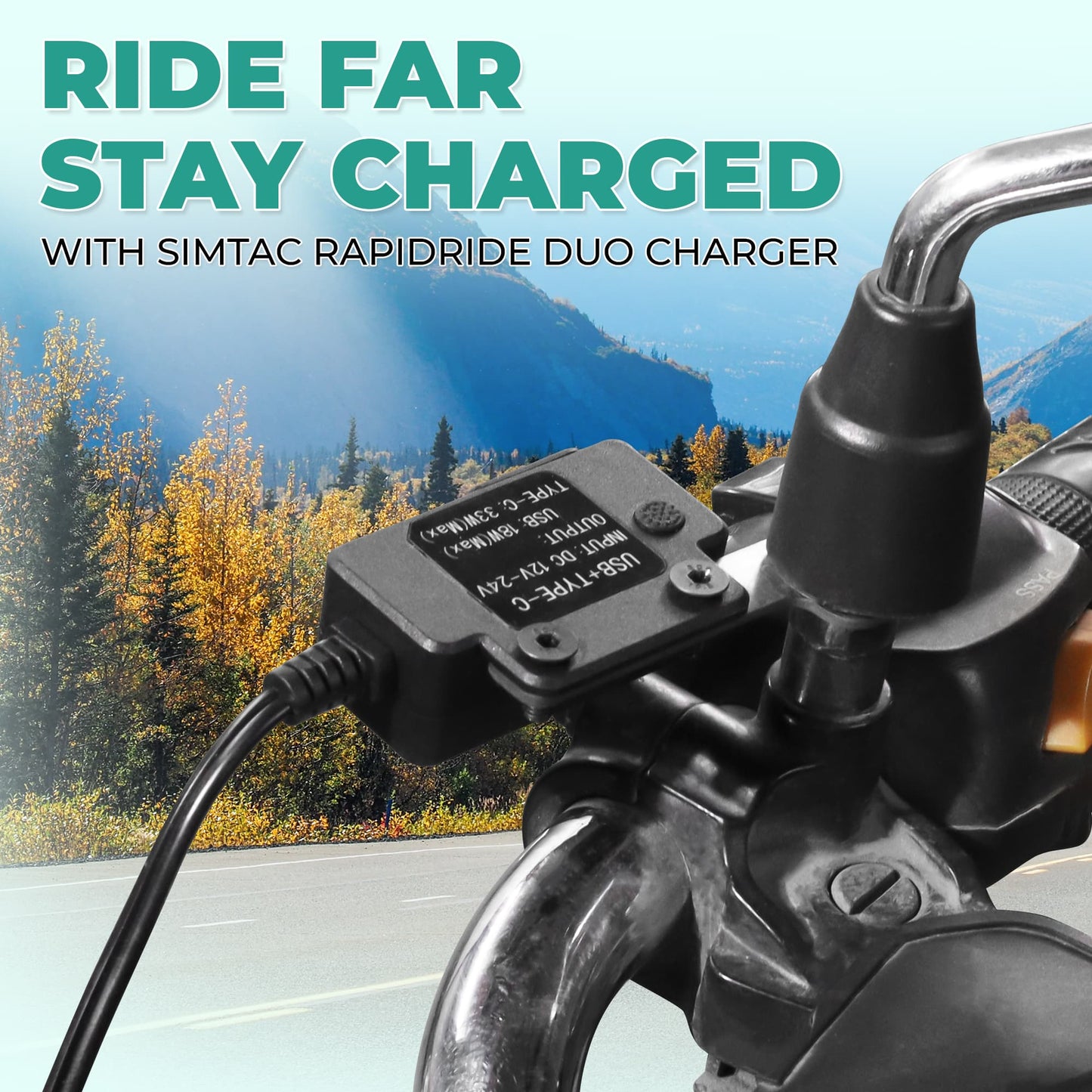 Simtac dual USB motorcycle scooter charger compact sleek rounded corner design | MotoARZT