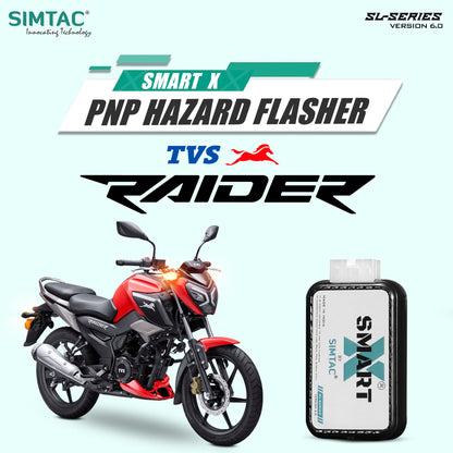 Simtac SMART-X Hazard Flasher RDR-SL6 for TVS Raider 125 Bluetooth and Non-Bluetooth Plug and Play Switchless Hazard Light Module

