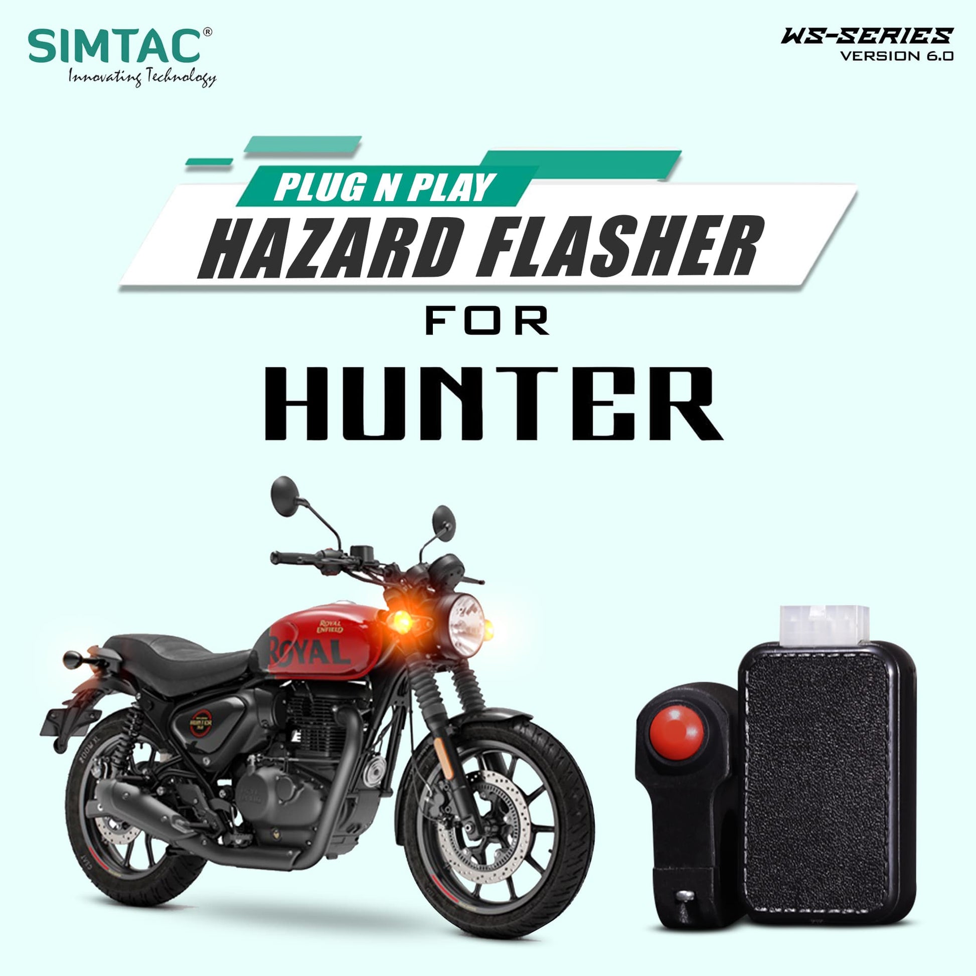 SIMTAC Smart Hazard Flasher V2.0 installed on Royal Enfield Hunter 350 – plug and play hazard indicator module | MotoARZT