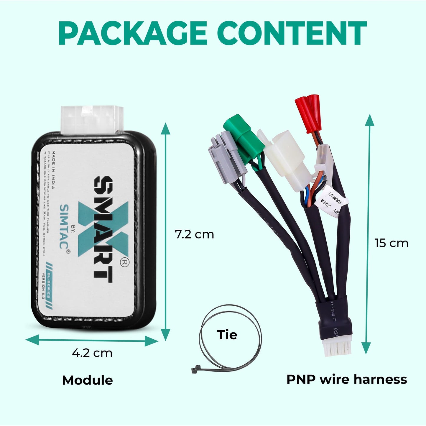 Simtac SMART-X Hazard Flasher TVS NTORQ package contents control unit wiring harness and zip ties | MotoARZT