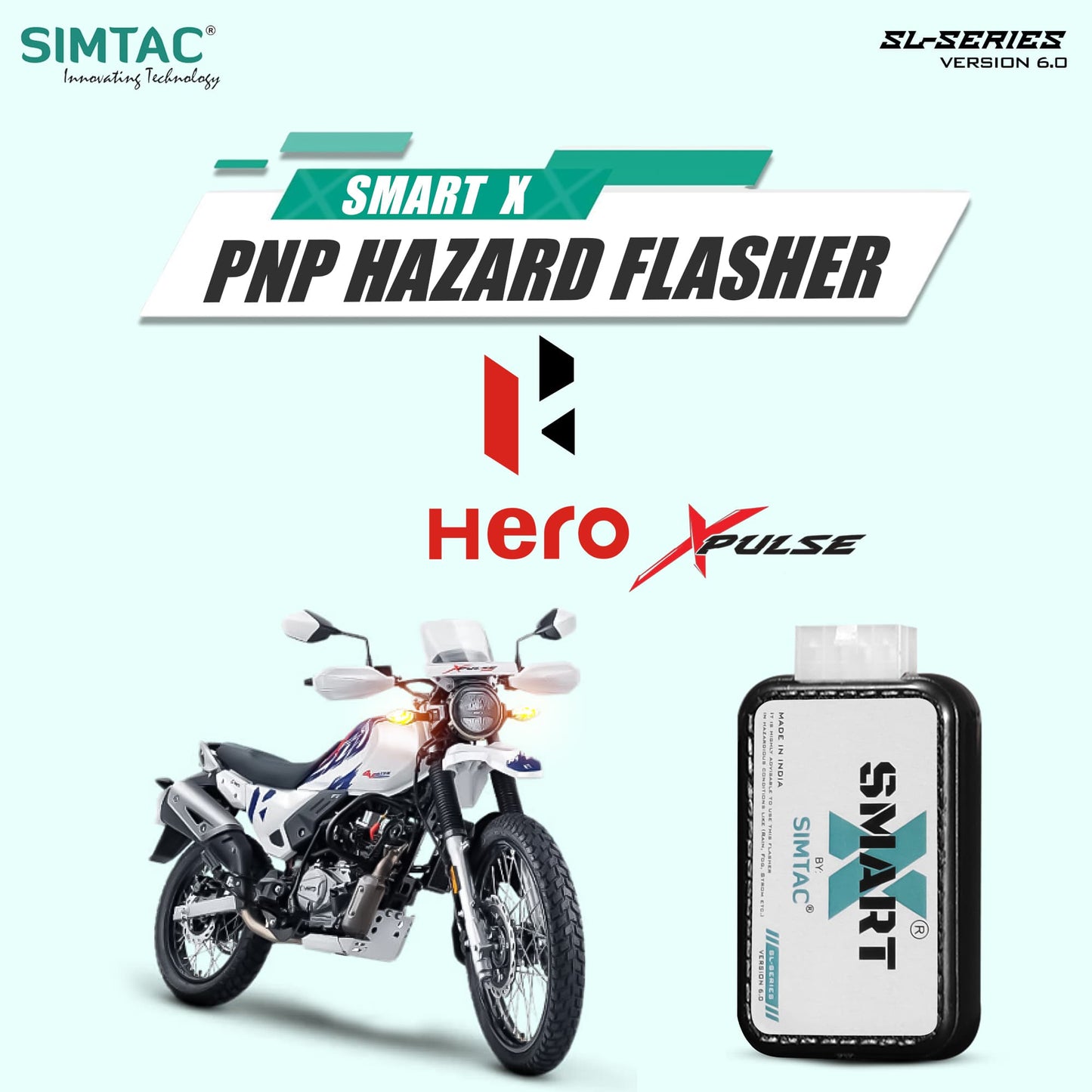Simtac Smart-X Hazard Flasher for Hero XPulse (XPS-SL6) | Switchless Plug & Play | 60 Flash Modes | Smart Auto ON | 3-Year Warranty