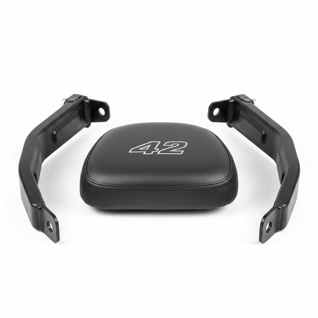 JAWA 42 Backrest Kit – Metal Brackets and Padded Cushion with 42 Branding | MotoARZT