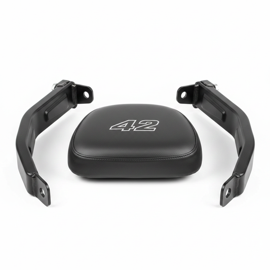JAWA 42 Backrest Kit – Metal Brackets and Padded Cushion with 42 Branding | MotoARZT