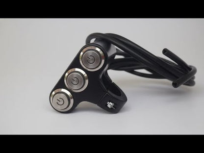 Universal Handlebar Triple Push Button Metallic Switch with LED – ON/OFF Type (12V, 10A, Aluminium, CE Certified)